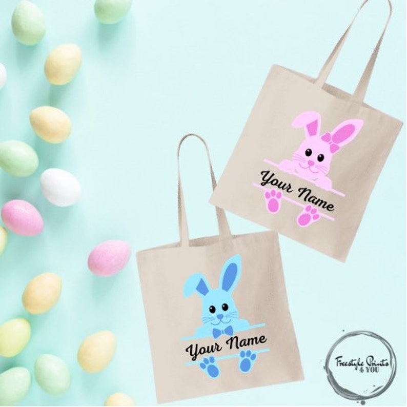 Personalized Easter Bunny Tote Bags Kids Egg Hunt Bag Easter Bags Boys and Girls Easter Tote Bags
