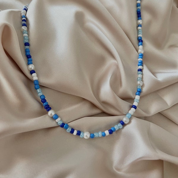 Santorini Inspired Beaded Necklace, Blue Beaded Necklace, Greek Necklace, Summer Necklace, Beaded Jewelry, Greek Jewelry, Greece Inspired