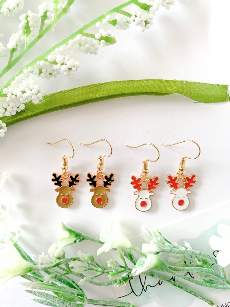 Reindeer Head Enamel Earrings Christmas Earrings Holiday  Etsy