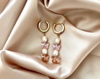 Boucles d'oreilles papillon, Boucles d'oreilles roses, Boucles d'oreilles papillon, Boucles d'oreilles Mariposa, Créoles de perles, Pinterest Girl, It Girl, Bijoux esthétiques