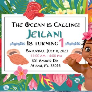 Sofort bearbeitbare Baby Moana Geburtstagseinladung