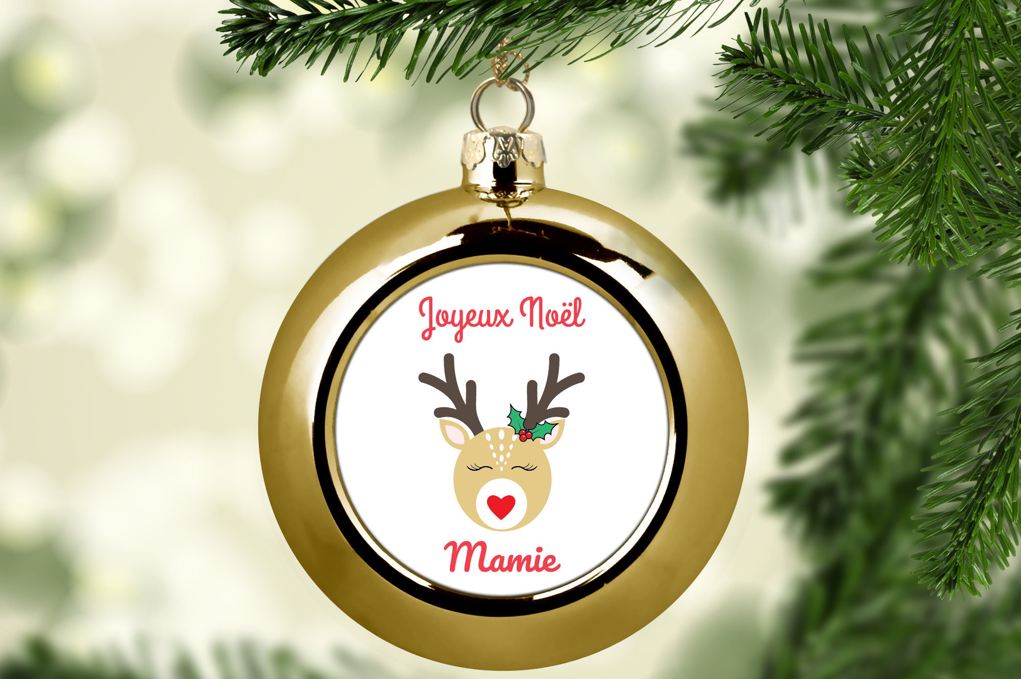 Boule de Noël Personnalisée /Décoration Sapin/ Boule Noël Prénom/Boule Prénom/Renne Noël