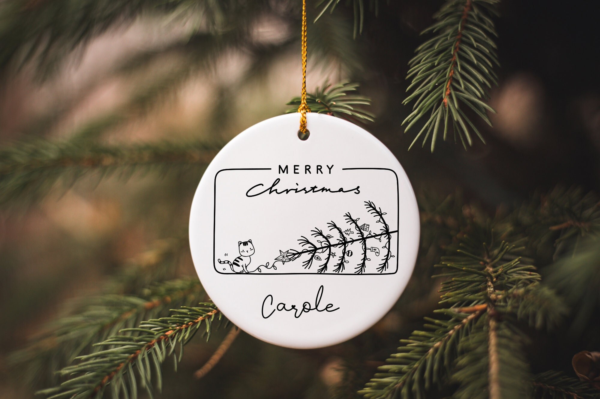 Décoration Noël Céramique Chat/Cadeau Noël/Décoration Personnalisée/Décoration Sapin/Cadeau/Chat Sap