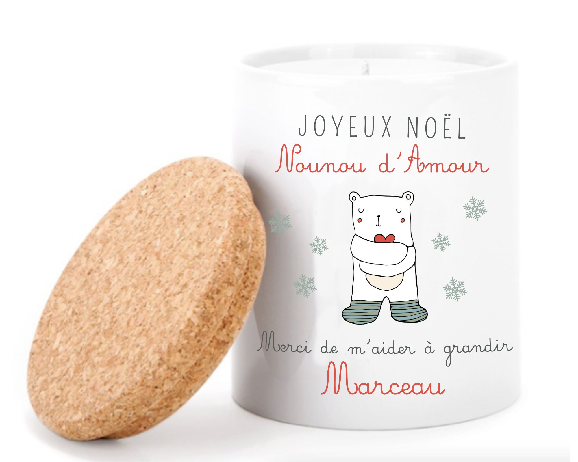 Bougie de Noël/Bougie Personnalisé/ Cadeau Nounou/ Ours