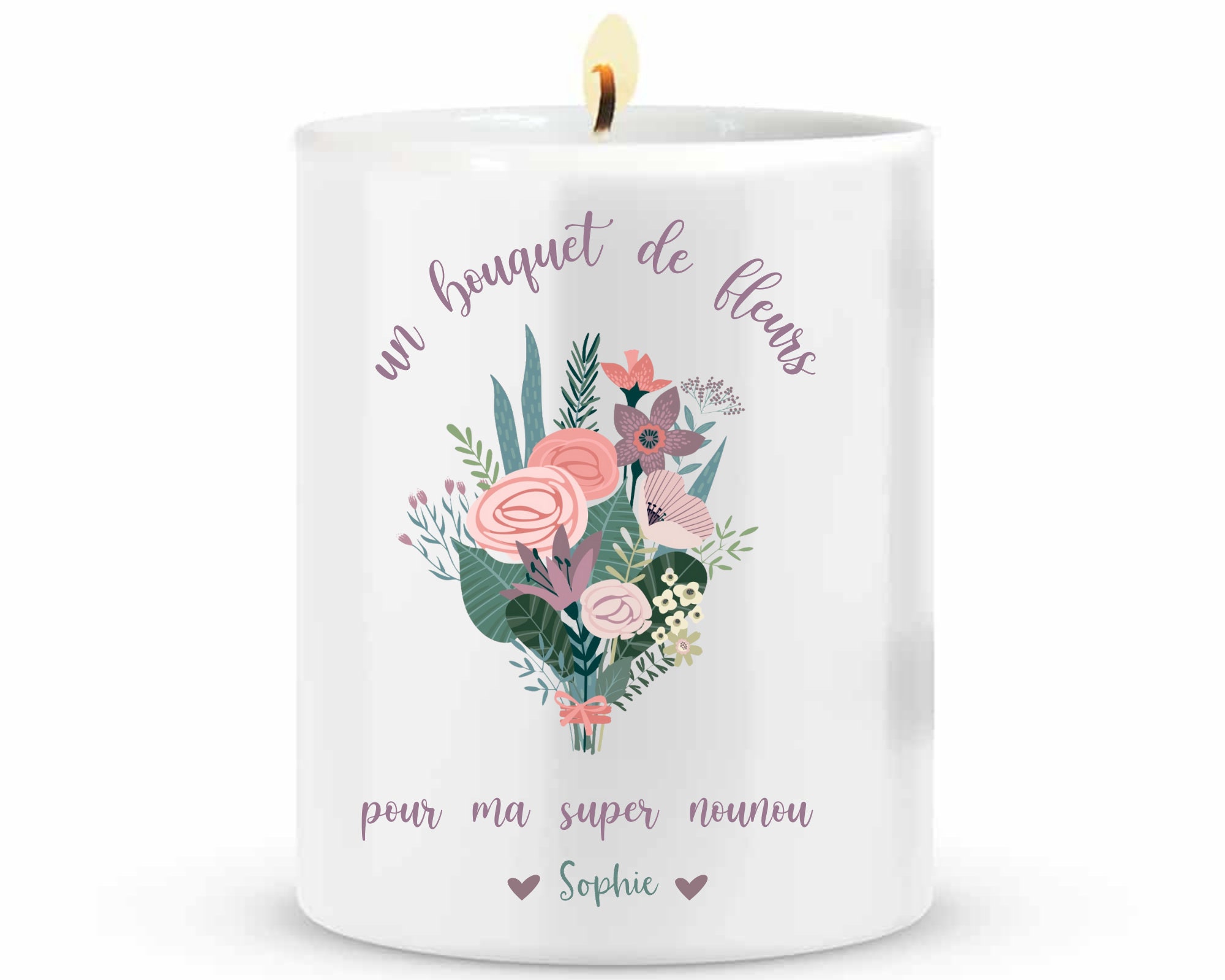 Bougie Pot Céramique/Bouquet/Bougie Merci Nounou/Bougie Personnalisée Nounou/Cadeau Nounou