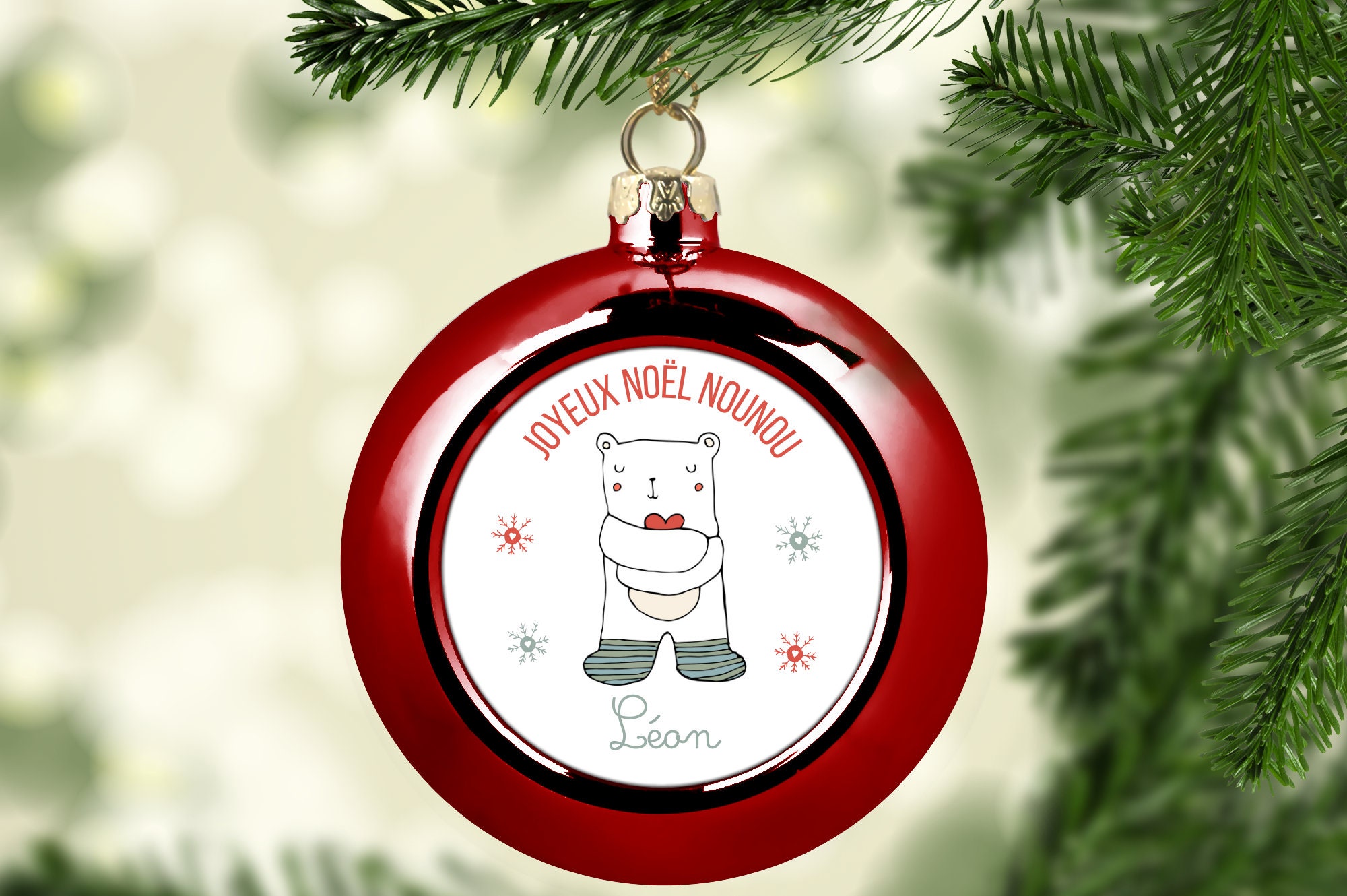 Boule de Noël Cadeau Nounou /Personnalisée /Décoration Sapin/ Boule Noël Prénom/Oël Nounou/Cadeau No