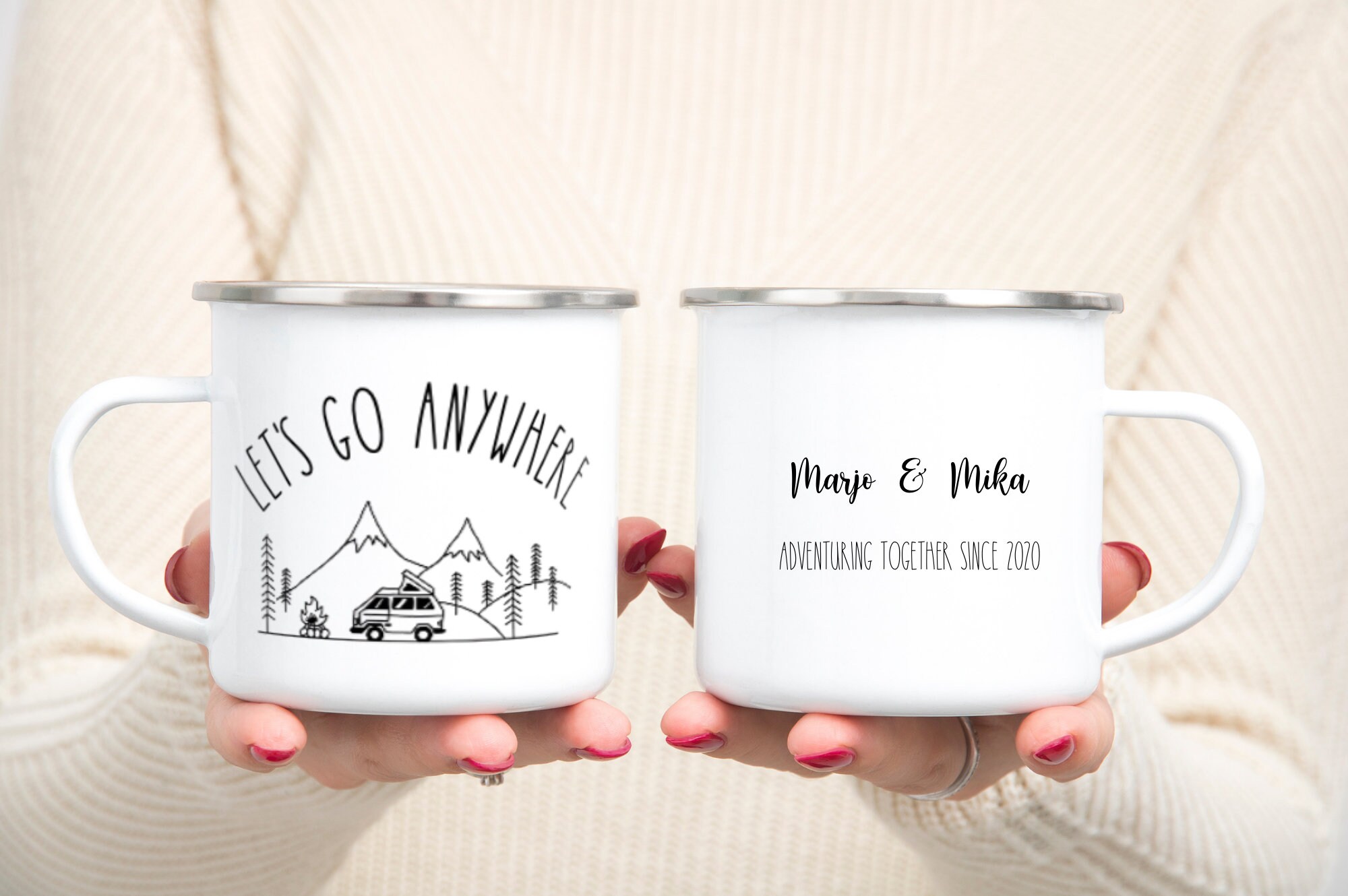 Mug Inox Van Life/Let's Go Anywhere /Mug Inox/ Tasse Émaillée/ Mug Personnalisé