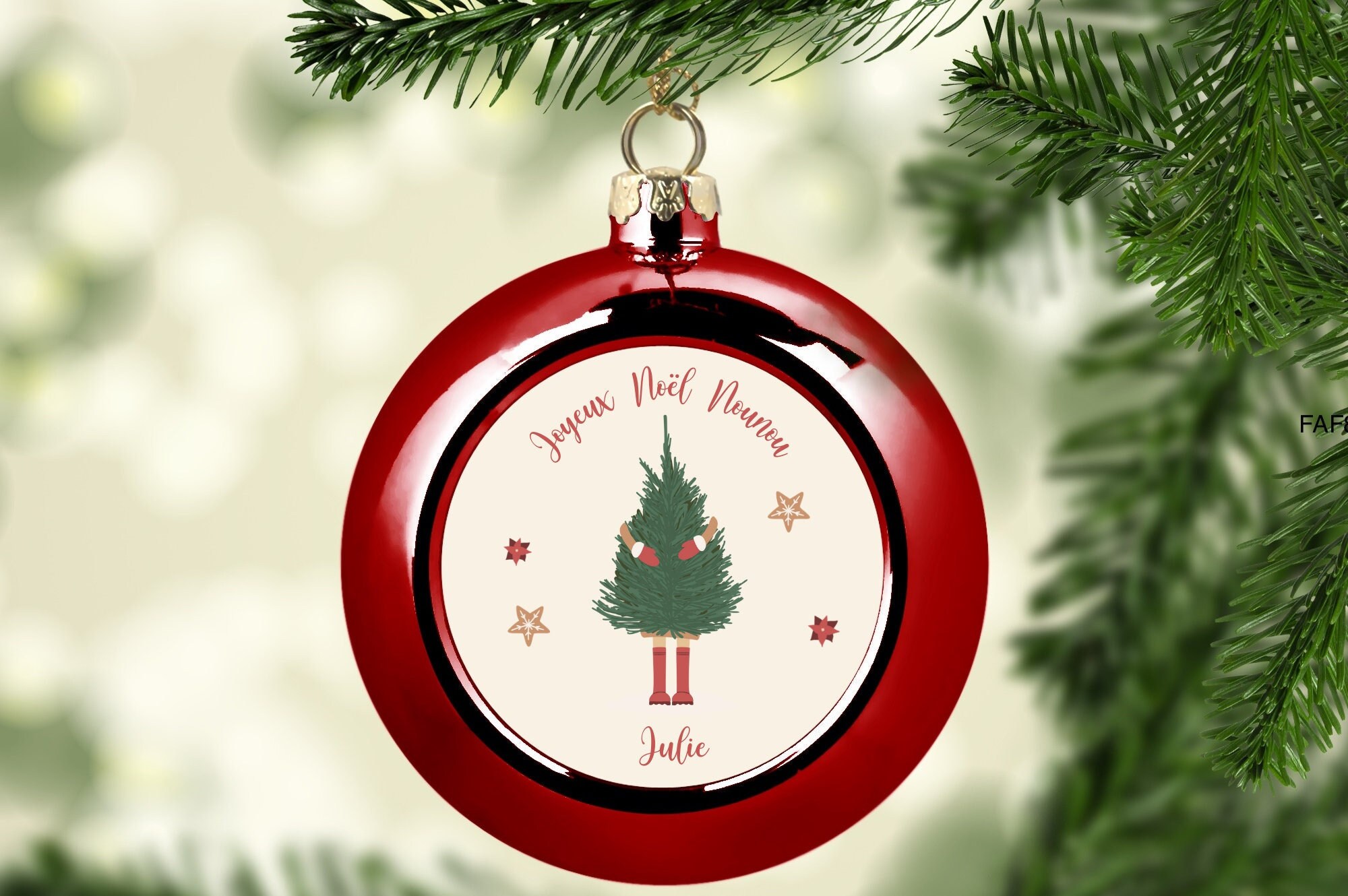 Boule de Noël Personnalisée /Décoration Sapin/ Boule Noël Prénom/Boule Prénom/Noël Nounou/Cadeau Noë