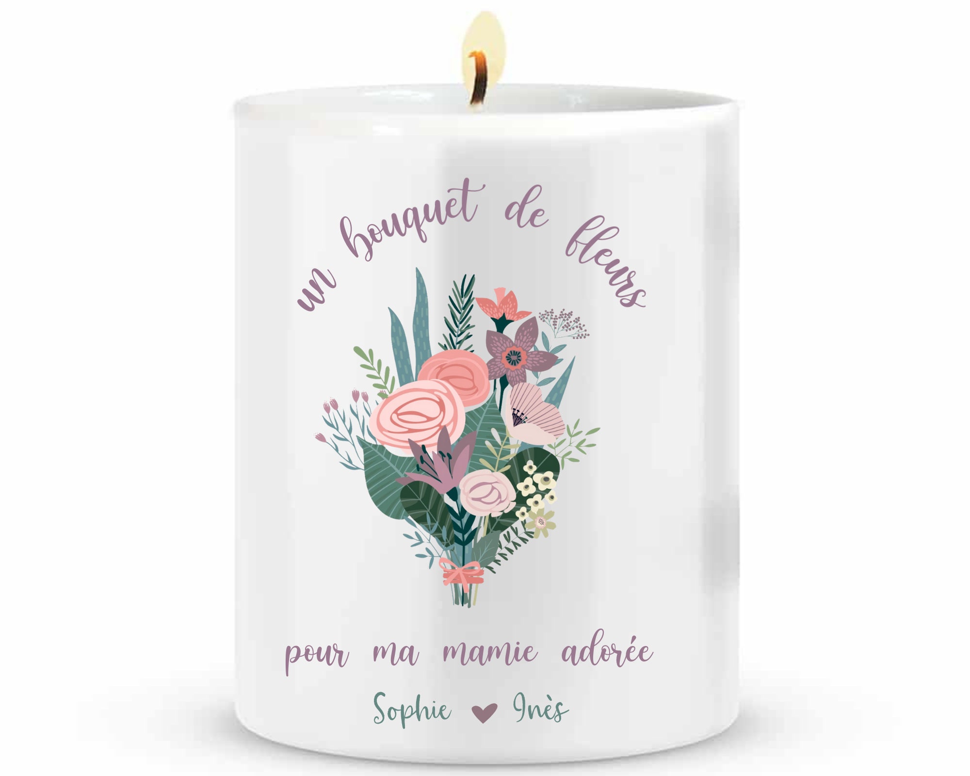 Bougie Pot Bonne Fête Mamie Fleurs/Bougie Personnalisée/Fêtes Des Grands Mères/Bougie Pot Céramique