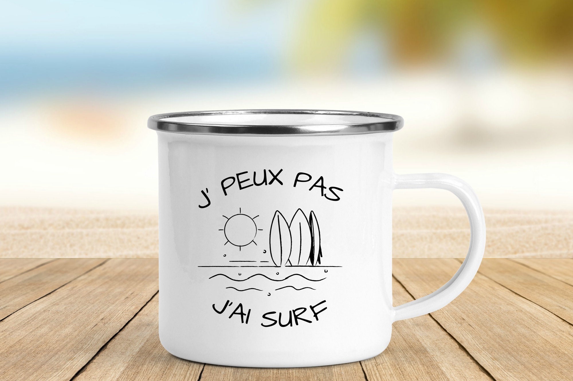 Mug Inox Personnalisé/Van Life/Mug Surf/Van/ Mug Camping/Je Peux Pas J'ai Surf/ Tasse Émail