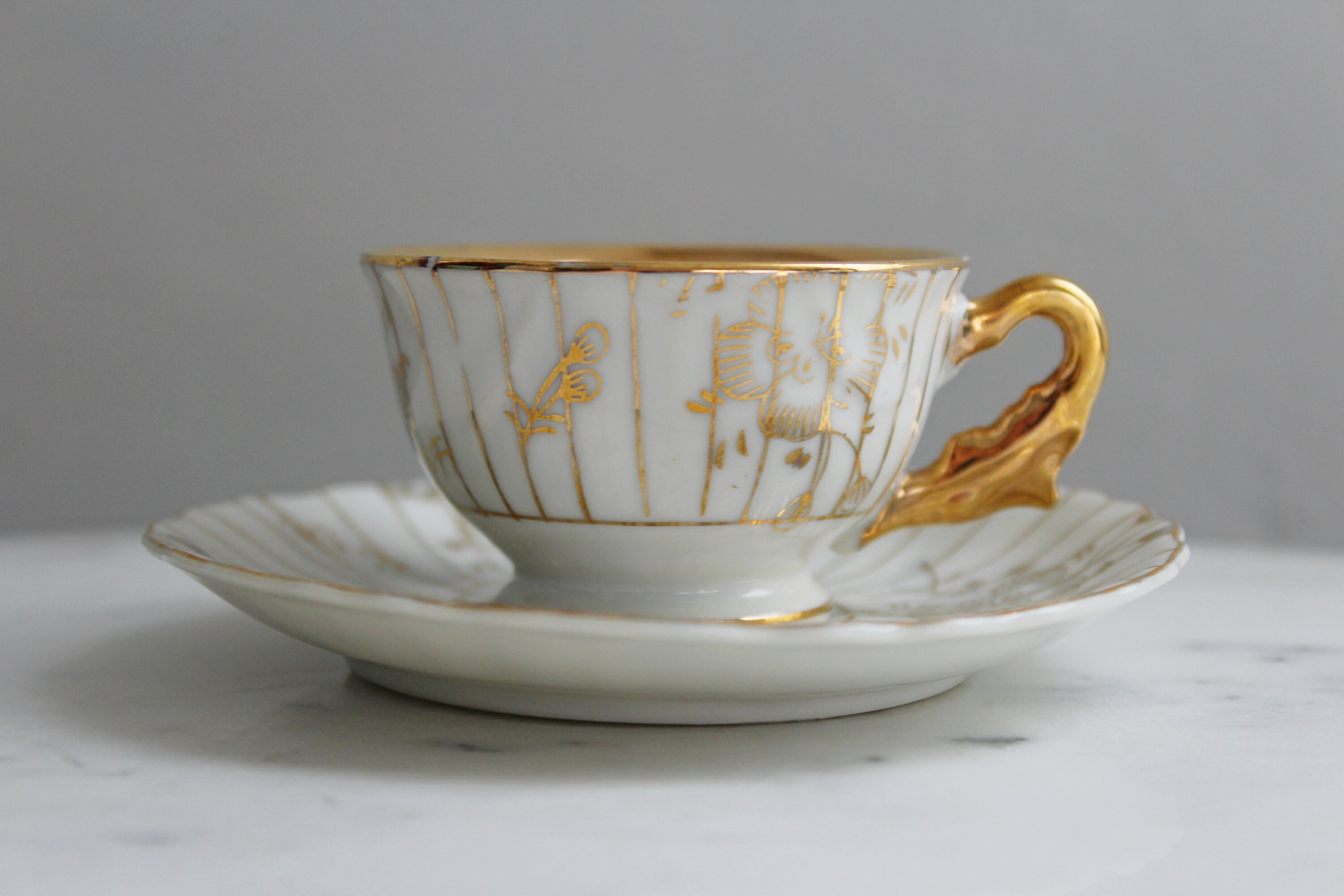Antique White Gold Gilted Tea Cup & Saucer Made in Japan Etsy