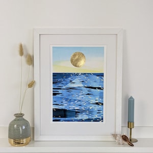 Sunset Beach print, oceaangolven poster, kust zonsopgang poster, oceaan kunst, surf poster, nautische print, verijdelde kunst.