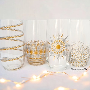 Glamorous Glasses - Sip in Style - Elevate your beverage experience to an art form with our set of 4 Dot Painted Hi-Ball Drinking Glasses