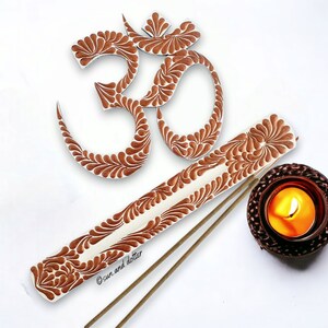 Aum and Incense Stand Set - White and Copper -  Hand painted, a perfect addition to your meditation corner, yoga studio, or sacred altar.