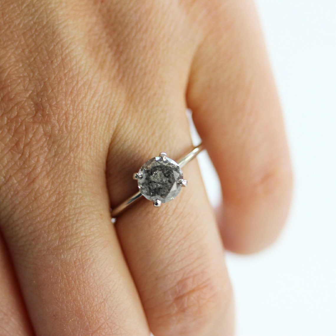 Salt and Pepper Stone Ring Engagement Ring Solitaire Ring 14K Etsy