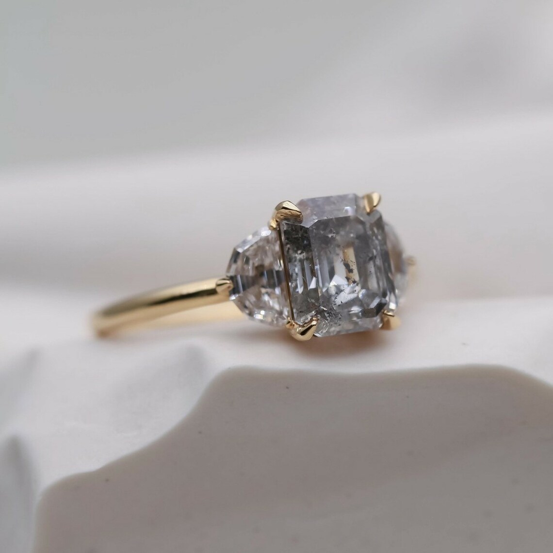 Salt and Pepper Moissanite Ring Emerald Cut Engagement Ring Etsy