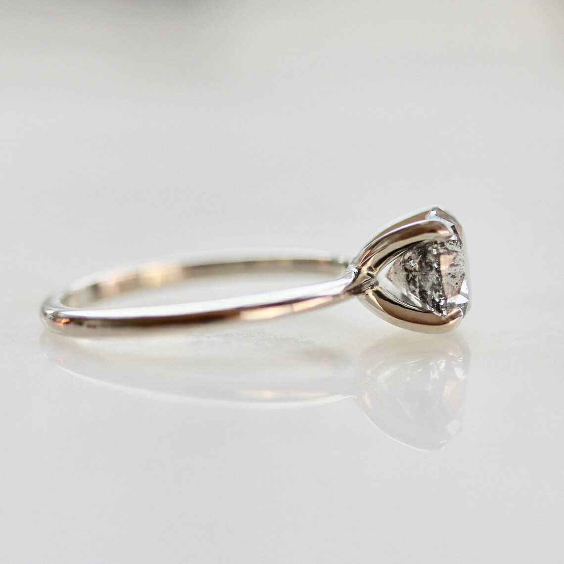 Salt and Pepper Stone Ring Engagement Ring Solitaire Ring 14K Etsy