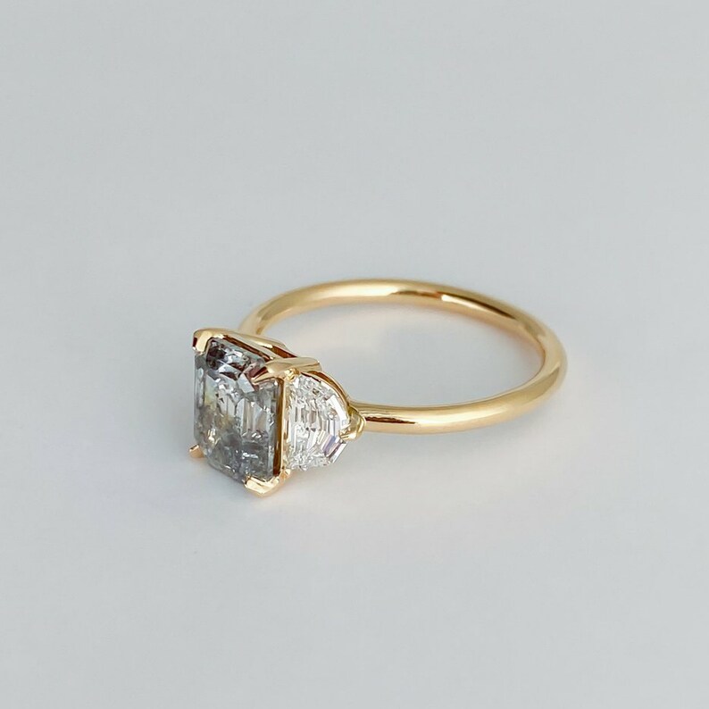 Salt and Pepper Moissanite Ring Emerald Cut Engagement Ring Etsy