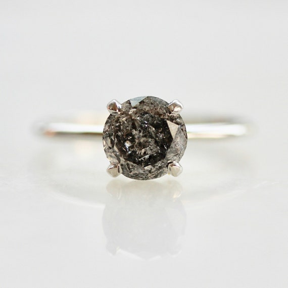 Salt and Pepper Stone Ring Engagement Ring Solitaire Ring 14K Etsy