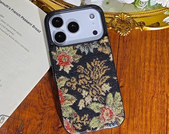 Retro embroidery flower fabric case for iPhone Duo iPhone 18 Pro Max Air 17e 16e 16 15,Samsung S26 Ultra S25 Ultra,Google Pixel 11 10 9 8