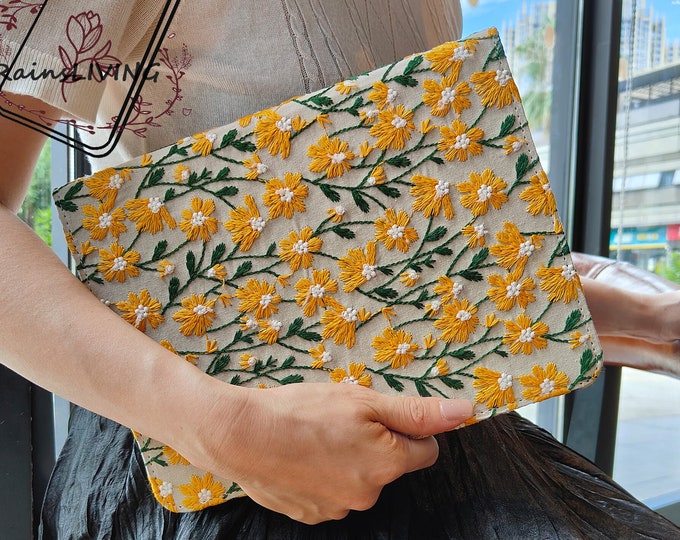 4 Style different daisy embroidered fabric ipad case with sleep wake up for iPad Air Pro 11''13" M4 Mini 7 2024,iPad 11th 2025 11in case