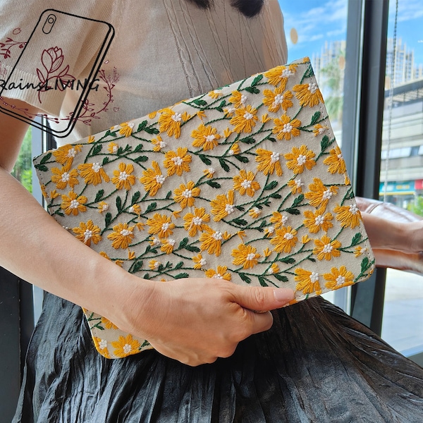 4 Style verschiedene Gänseblümchen bestickt Stoff ipad Tasche mit Schlaf Aufwachen für iPad Air Pro 11 '' 13 ''M4 Mini 7 2024,iPad 11th 2025 11 in case