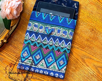 Bohemia Retro Style Blue Fabric Kindle Sleeve,With Free Clear Case,Paperwhite Oasis Cover,iPad,Kobo,Onyx Boox,Nook,E-reader Cover