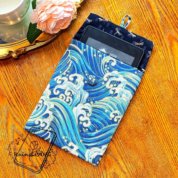 Blus Waves Fabric Kindle Sleeve,With Free Clear Case,Paperwhite Oasis Cover,iPad,Kobo,Onyx Boox,Nook,E-reader Cover