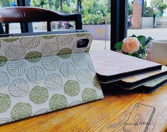 Leaf style embroidery linen fabric case with auto sleep wake up  for iPad Air 11'' 13" M4 Air 5 4 iPad mini 7 case,iPad 11th gen