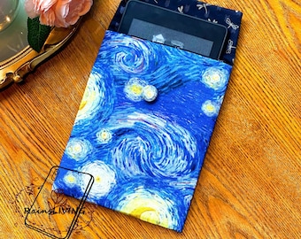 Van Gogh, peinture à l'huile, housse pour Kindle en tissu bleu, avec étui transparent gratuit, housse Paperwhite Oasis, iPad, Kobo, Onyx Boox, coin, housse pour liseuse