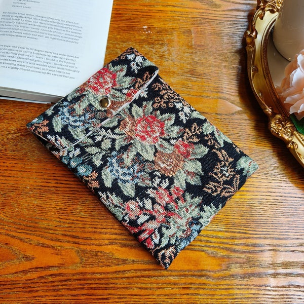 Retro Style Embroidered Flower Fabric Kindle Sleeve,With Free Clear Case,Flowers Kindle Paperwhite Oasis Sleeve,Padded Kindle iPad Cover