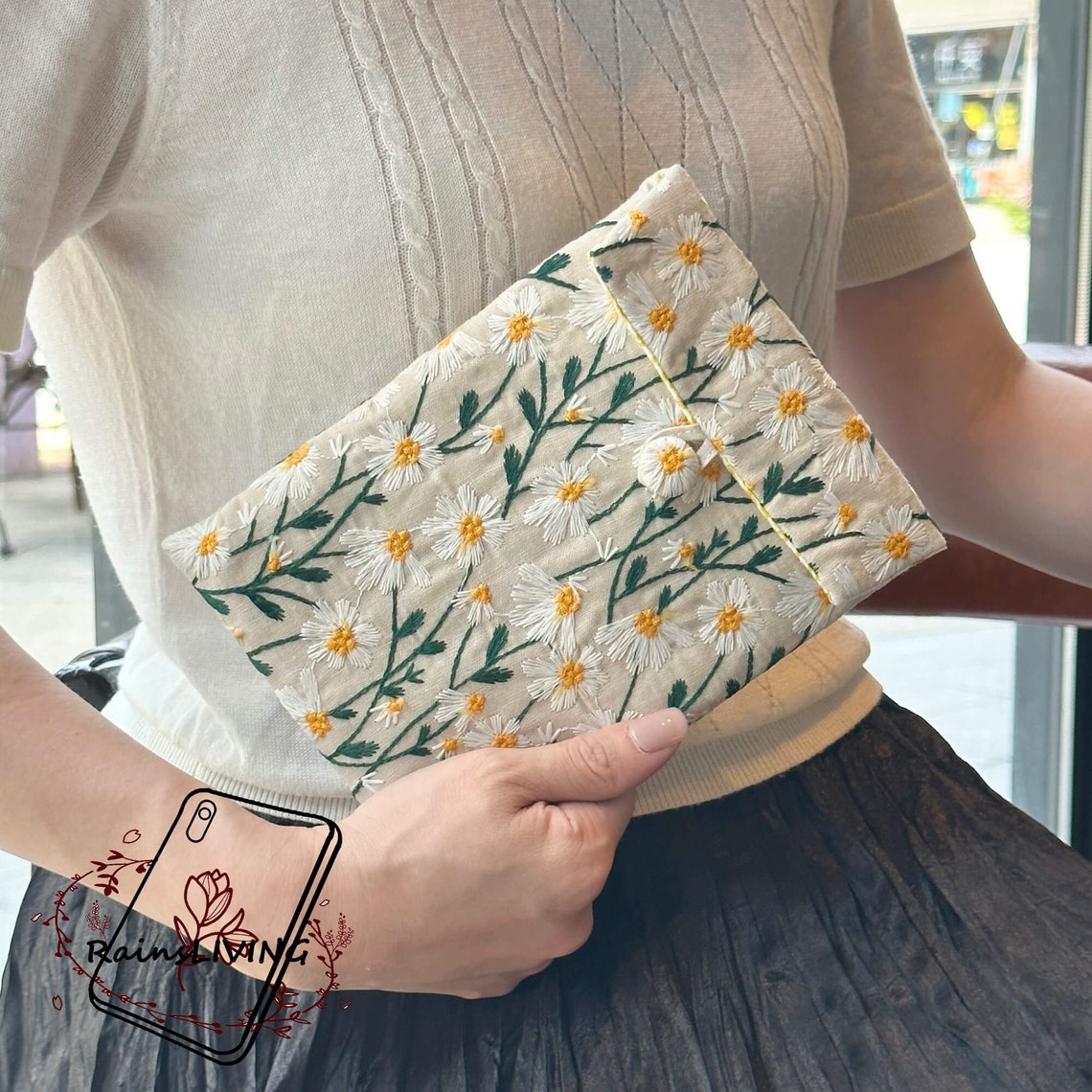 Embroidered White Daisy Flower Fabric Kindle Sleeve for Kindle ...