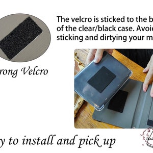 Peut inclure: Une coque de t&eacute;l&eacute;phone transparente avec un patch en velcro noir fix&eacute; &agrave; l'arri&egrave;re. Le velcro est con&ccedil;u pour se fixer &agrave; un patch correspondant sur un support de t&eacute;l&eacute;phone, permettant une installation et un retrait faciles.