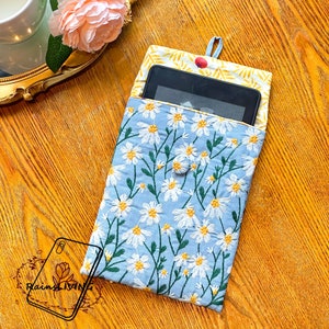 White Daisy Embroidered Flower Blue Fabric Kindle Sleeve for Kindle ...