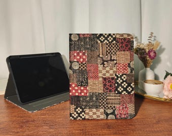 Retro Japanese red black fabric iPad case with auto sleep wake up for iPad Air 11''13" M4, iPad A16,iPad Air 2/1 9.7",iPad Pro 9.7" case