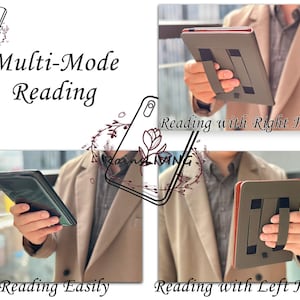 Peut inclure: Une personne tenant une coque de t&eacute;l&eacute;phone avec un motif floral et le texte "Rain Ming". La coque est pr&eacute;sent&eacute;e dans plusieurs positions pour montrer comment elle peut &ecirc;tre utilis&eacute;e pour lire de diff&eacute;rentes mani&egrave;res. Le texte "Multi-Mode Reading" est affich&eacute; en haut de l'image. Les textes "Reading with Right Hand", "Reading Easily", et "Reading with Left Hand" sont affich&eacute;s sous les images.