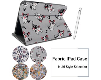 Custom cartoon cute cat fabric iPad case built-in pen slot,support magnetic charging,iPad Air 5 iPad Pro 11" 12.9" 2022 iPad 10 mini 6 cover