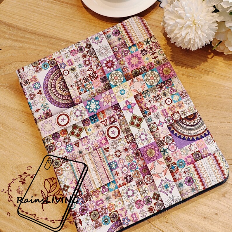 Ethnic style patchwork fabric iPad case built-in pencil holder,magnetic wake up/charging,ipad air 5 iPad 10.2 iPad pro 2022 iPad 10 case image 6