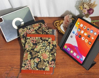 Embroidered Cloth iPad Case, Custom Name Book Style Cover, Detachable Magnetic Inner Case