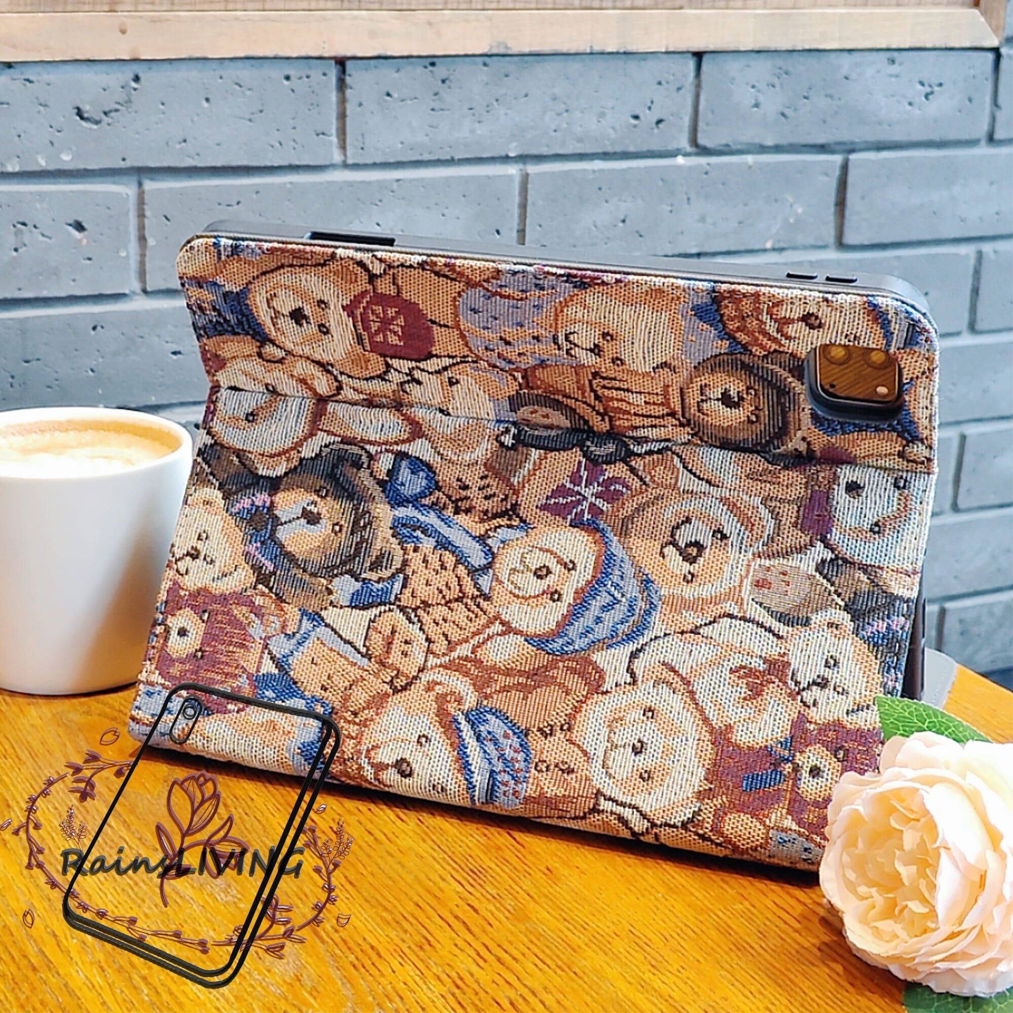 Teddy bear embroidery fabric with auto sleep wake up for 2025 iPad  Air 11'' Pro 13'',iPad 10th 11th gen 2025 mini 7 m4 case,iPad cover