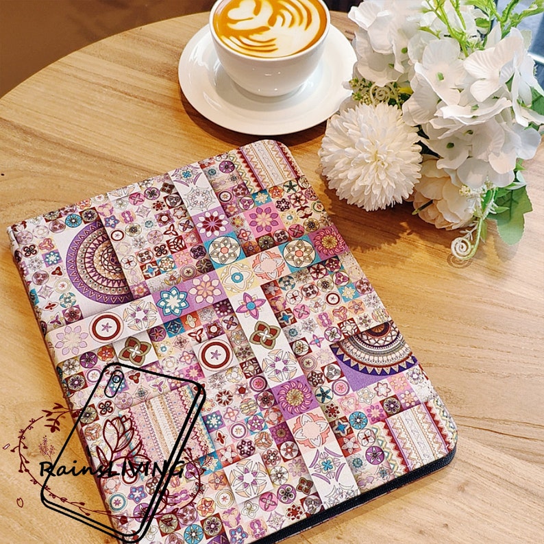 Ethnic style patchwork fabric iPad case built-in pencil holder,magnetic wake up/charging,ipad air 5 iPad 10.2 iPad pro 2022 iPad 10 case image 3