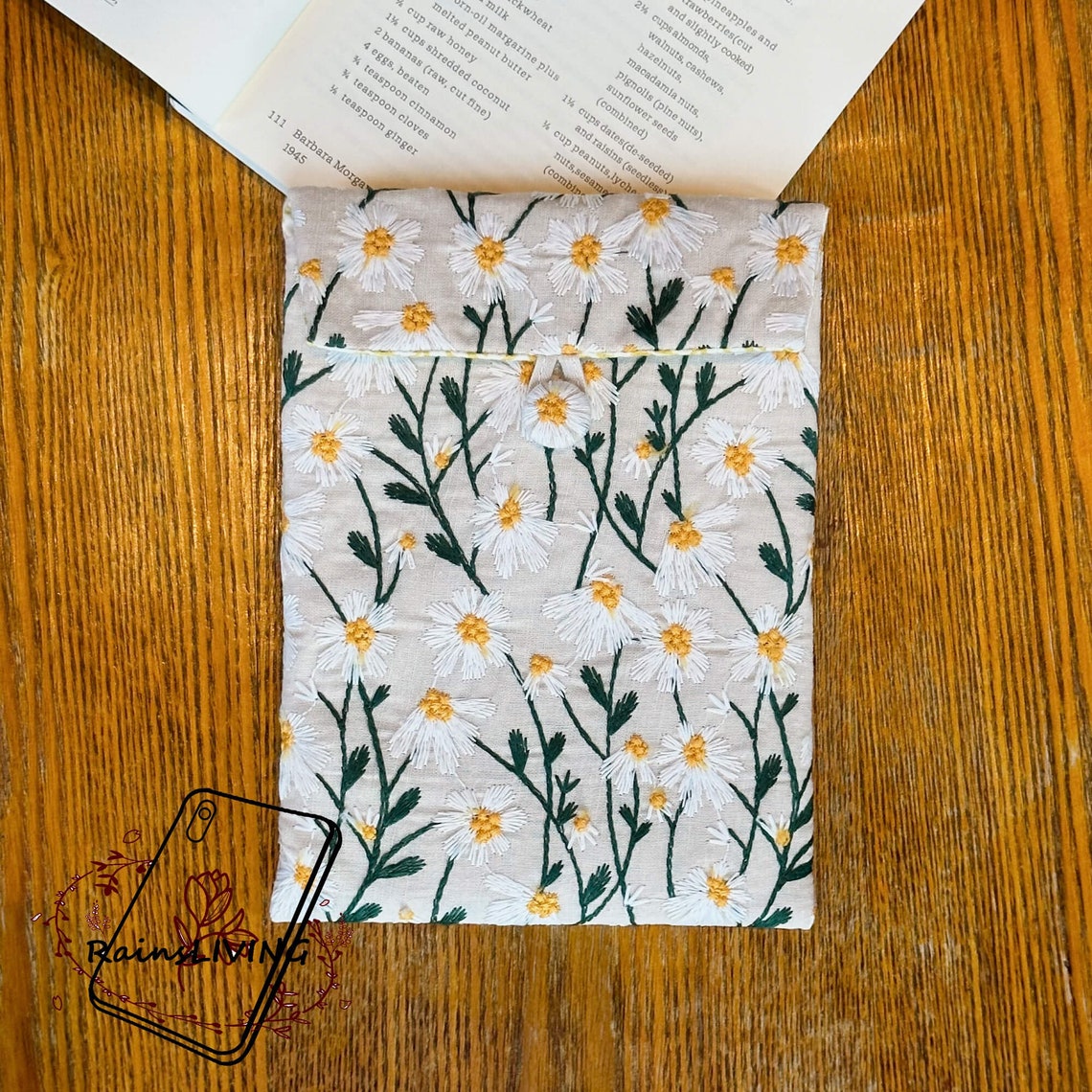 Embroidered White Daisy Flower Fabric Kindle Sleeve for Kindle ...