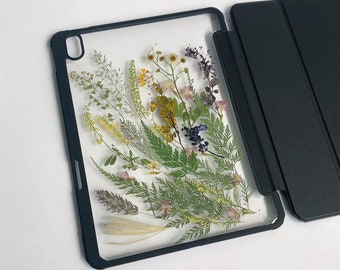 Overgrown pressed flower iPad case built-in magnetic charging pen slot,new iPad Air 5 2022 iPad Pro 11'' 12.9'' 2022 iPad 10 2022 mini6 case