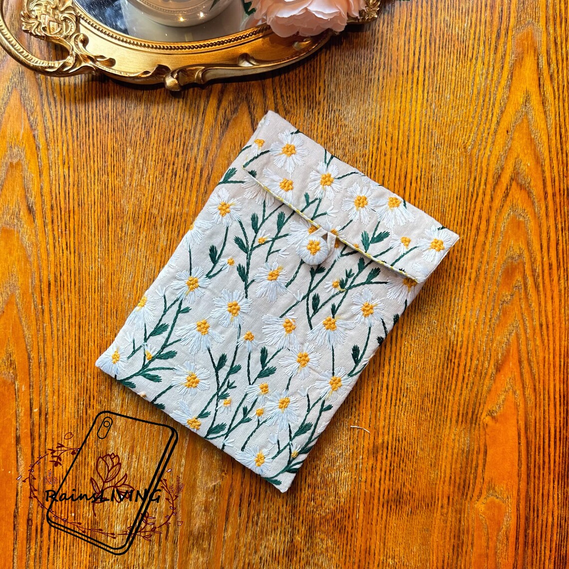 Embroidered White Daisy Flower Fabric Kindle Sleeve for Kindle ...