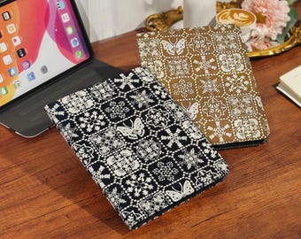 Custom name japanese butterfly flower embroidery cloth iPad case for iPad Air 11" 13" M4 2026,iPad Pro 11" 13" M5 2025,iPad Mini 7,iPad A16
