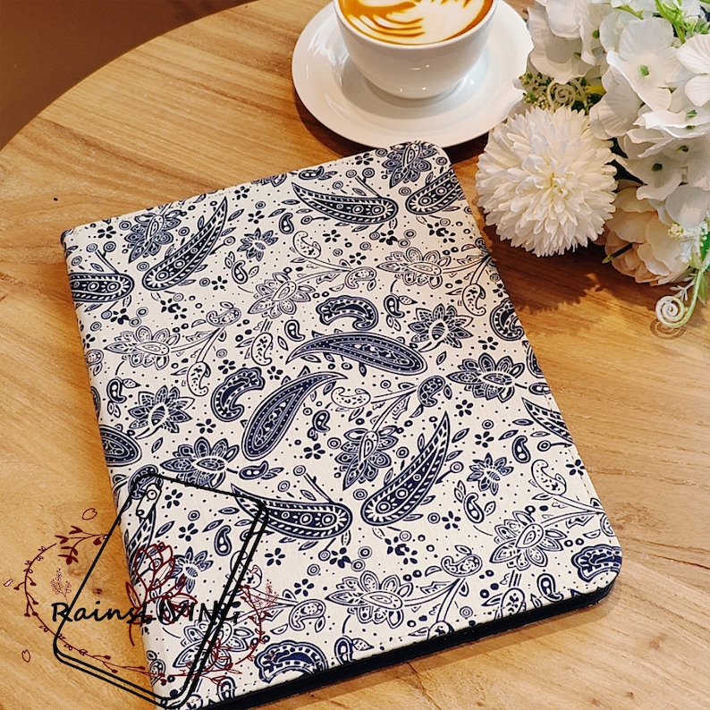 New ethnic blue and white porcelain style fabric iPad case built-in pencil holder,magnetic wake up,air 5 iPad 10.2 iPad pro 2022 iPad 10 image 5