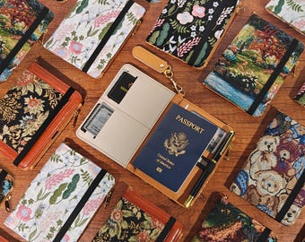 Embroidered fabric and microfiber leather custom name passport holder,with RFID blocking multifunctional storage passport cover,travel gift