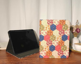 Hexagon bohemia flower fabric ipad case built-in charging pen slot for iPad Air 11" 13" M4 iPad Pro 11'' 13" 2025 ipad 11th gen mini 7 case