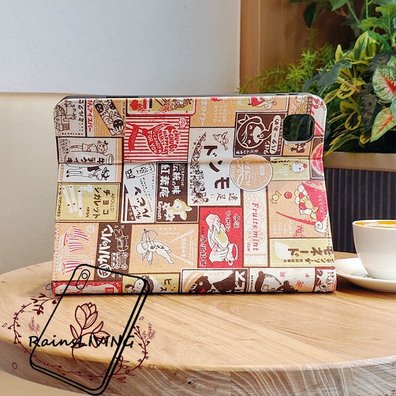 Japanese style cartoon fabric iPad case built-in charging pen slot,ipad air 5 iPad pro 11 12.9 iPad 10 2022 mini 6 cover,christmas gift image 3