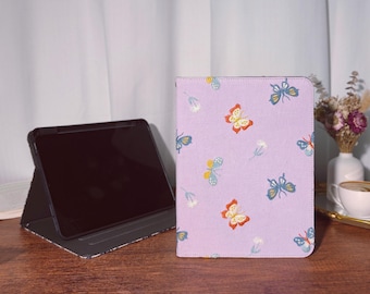 Colorful butterfly embroidery fabric ipad case built-in pencil holder and auto wake sleep up for iPad Air Pro 11" 13" M4 mini 7,iPad A16